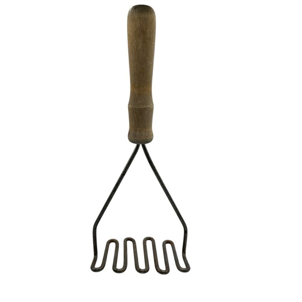 Vintage Potato Masher Wooden Handle Metal Farmhouse Decor 10 inch